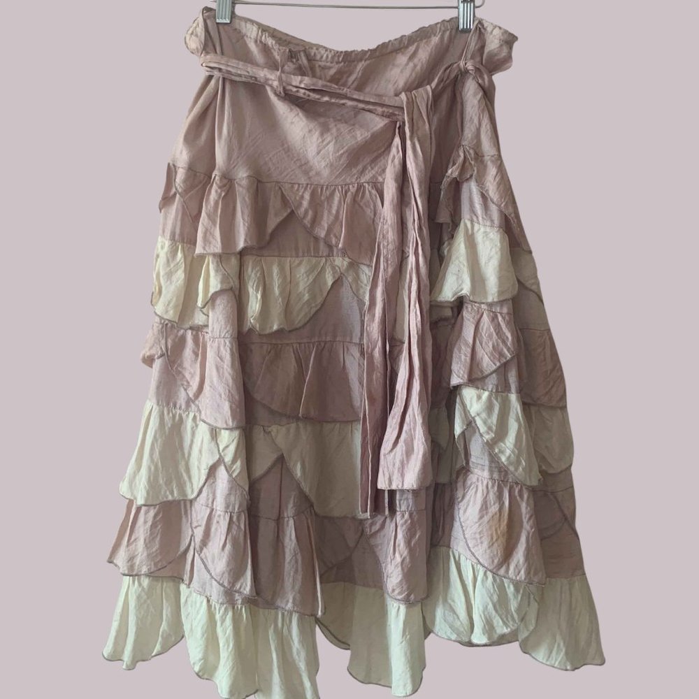 Vintage Pure Silk Scalloped Mermaid Skirt- Baby Pink and Cream